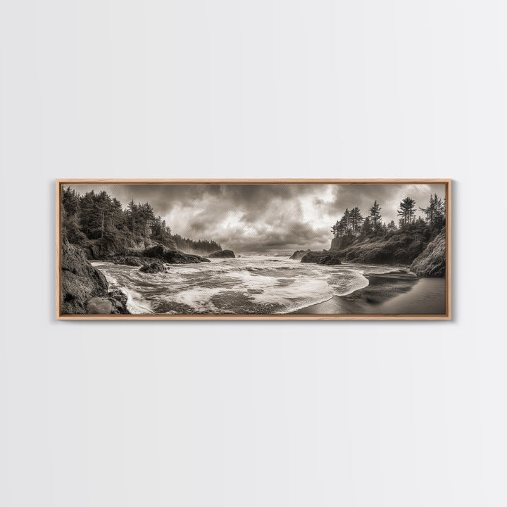 Wild Coastline, Rugged Waves, Stormy Shore, Nature Photography, Framed Canvas Print, Fall Living Room Wall Art, Rustic Coastal Decor