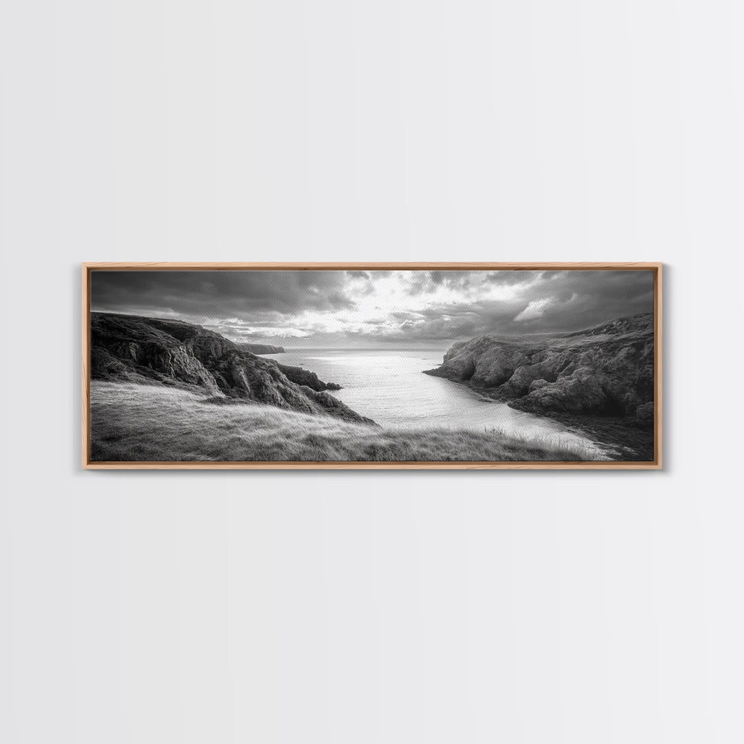 Ocean View, Coastal Cliffs, Dramatic Horizon, Sunset Glow, Canvas Print, Fall Living Room Wall Art, Landscape Nature Photography