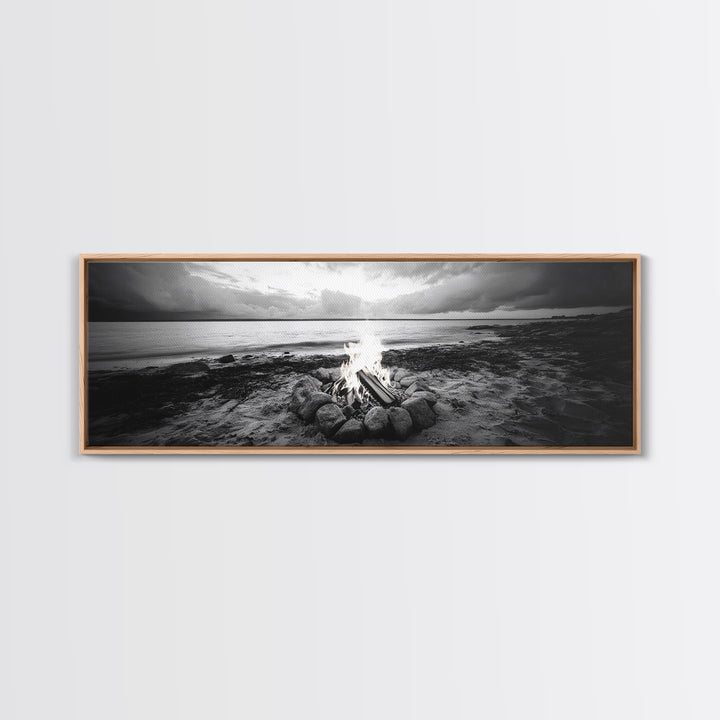 Campfire Circle, Shoreline Fire, Beach Rocks, Autumn Mood, Canvas Print, rustic Fall art, outdoor living decor, lakeside art, coastal art