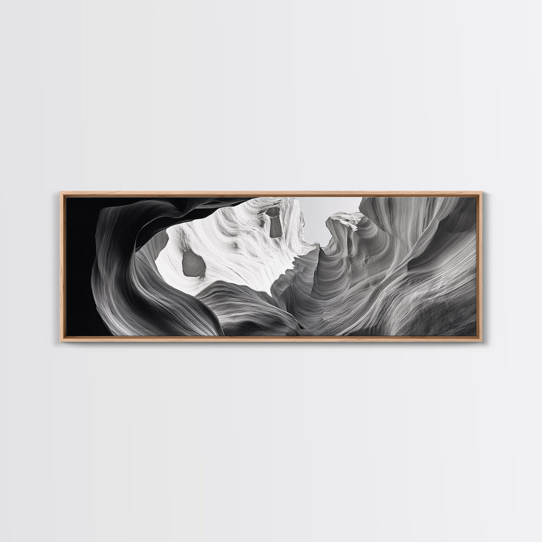 Desert Canyon Swirl, Abstract Rock Layers, Light and Shadow, Framed Canvas Print, Minimalist Living Room Art, Earth Tone Decor