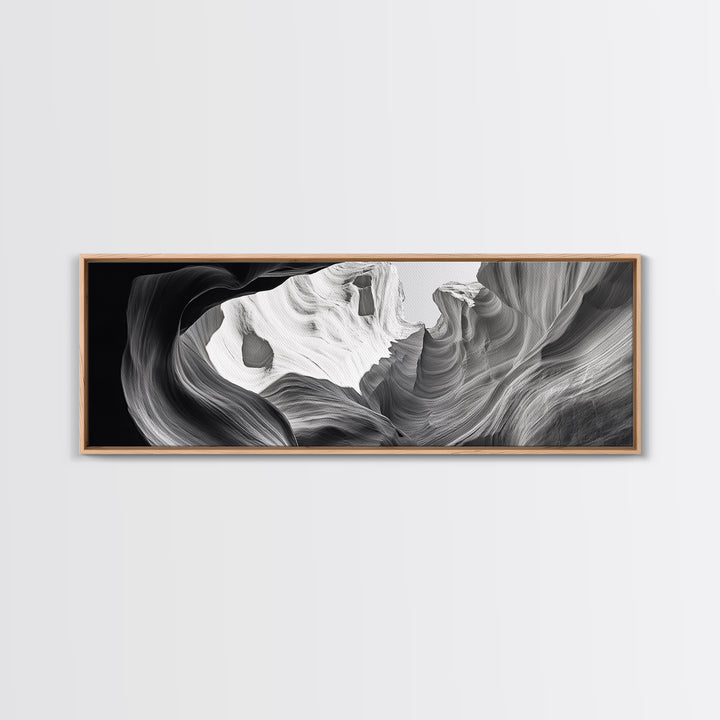 Desert Canyon Swirl, Abstract Rock Layers, Light and Shadow, Framed Canvas Print, Minimalist Living Room Art, Earth Tone Decor