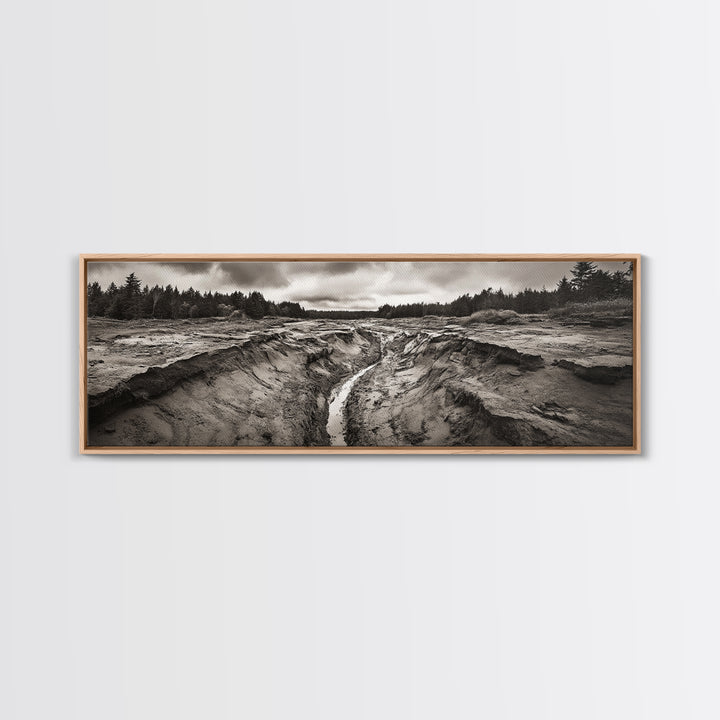 Rugged Riverbed Path, Forest Edge, Moody Terrain, Earthy Scene, Framed Canvas Print, Rustic Cabin Art, Autumn Entryway Decor