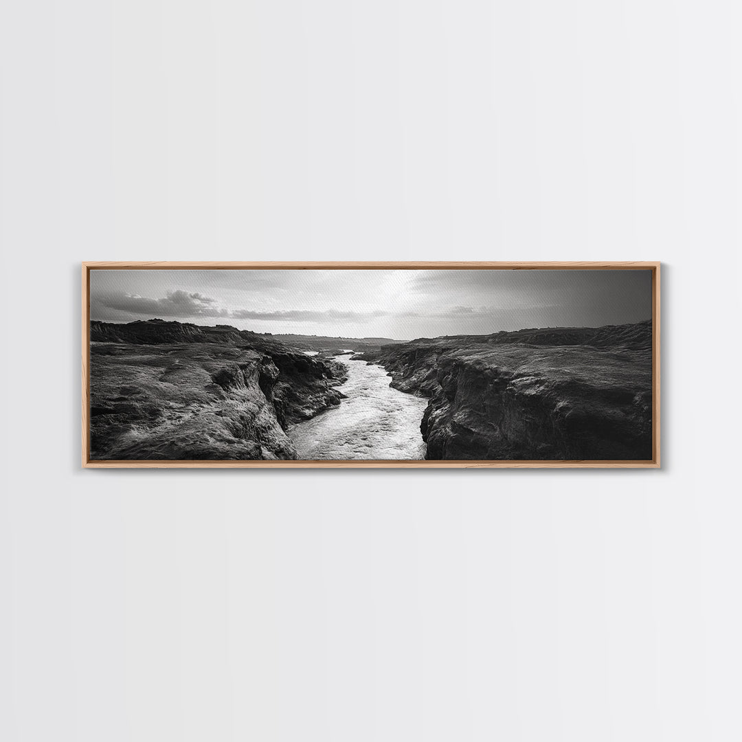 River Canyon, Rugged Cliffs, Dramatic Valley, Wild Terrain, Framed Canvas Print, Adventure Wall Art, Office Decor, Nature Photography Style