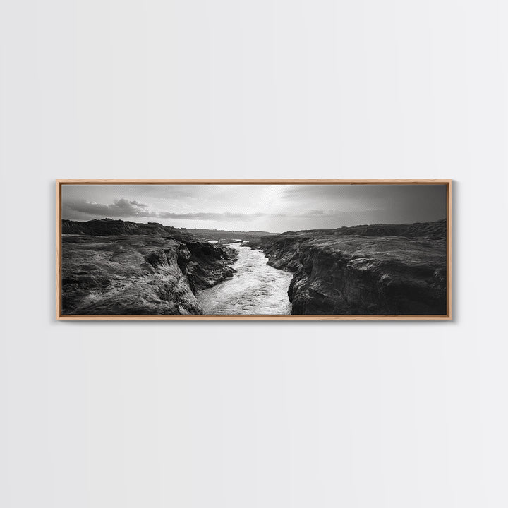 River Canyon, Rugged Cliffs, Dramatic Valley, Wild Terrain, Framed Canvas Print, Adventure Wall Art, Office Decor, Nature Photography Style
