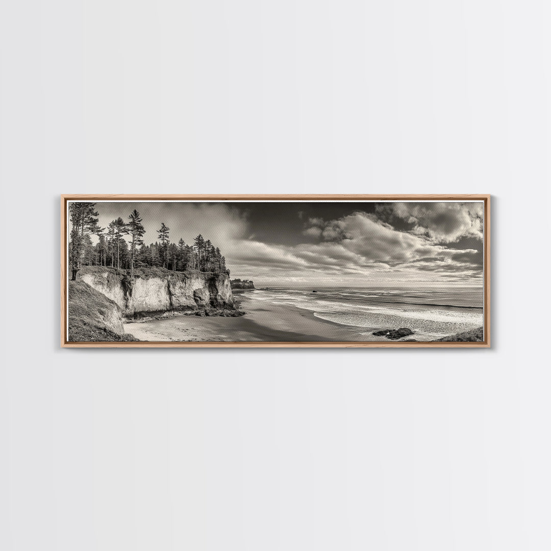 Cliffside Forest, Pacific Coastline, Dramatic Ocean View, Framed Canvas Print, Natural Landscape, Cabin Wall Art, Rustic Coastal Decor