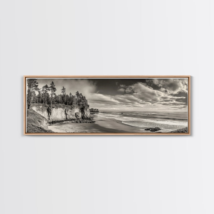 Cliffside Forest, Pacific Coastline, Dramatic Ocean View, Framed Canvas Print, Natural Landscape, Cabin Wall Art, Rustic Coastal Decor