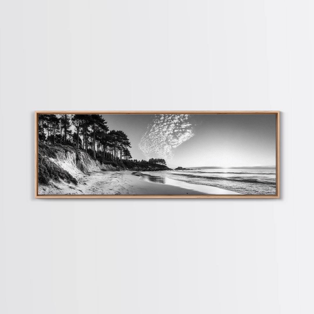 Forest Edge Beach, Coastal Sandscape, Sunset Sky, Canvas Print, Black and White Landscape, Coastal Living Room Art, Natural Vibes