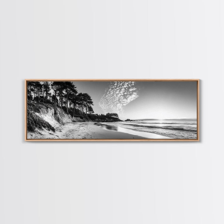 Forest Edge Beach, Coastal Sandscape, Sunset Sky, Canvas Print, Black and White Landscape, Coastal Living Room Art, Natural Vibes
