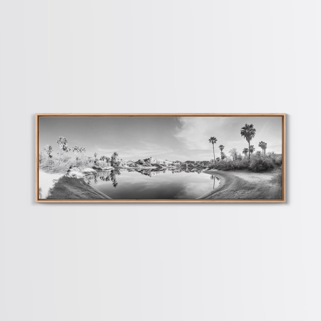 Oasis Reflections, Palm Trees, Desert Scene, Infrared Art Print, Framed Canvas Print, Tropical Wall Art, Boho Bedroom Decor, Tranquil Style