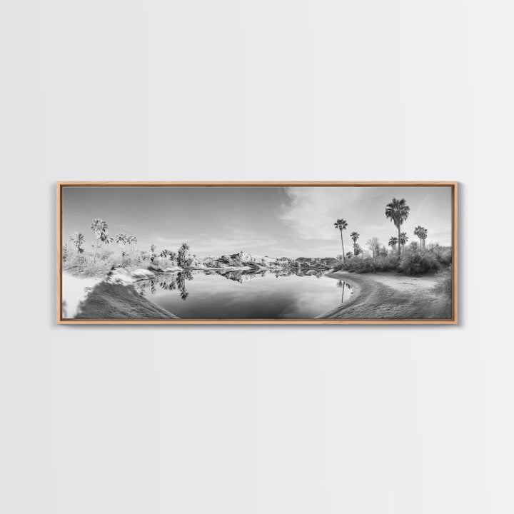Oasis Reflections, Palm Trees, Desert Scene, Infrared Art Print, Framed Canvas Print, Tropical Wall Art, Boho Bedroom Decor, Tranquil Style