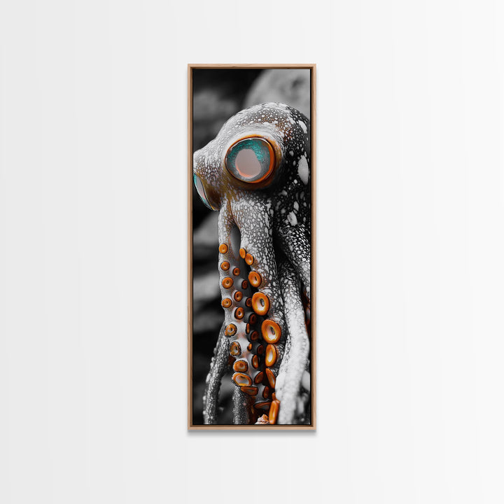 Octopus Closeup, Ocean Creature, Tentacle Texture, Framed Canvas Print, Marine Life Art, Nautical Bathroom Decor, Moody Coastal Wall Art