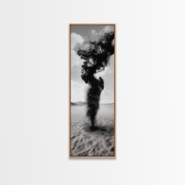Smoke Storm, Desert Vortex, Abstract Motion, Surreal Art, Framed Canvas Print, Black and White Wall Art, Modern Office Decor, Dark Aesthetic