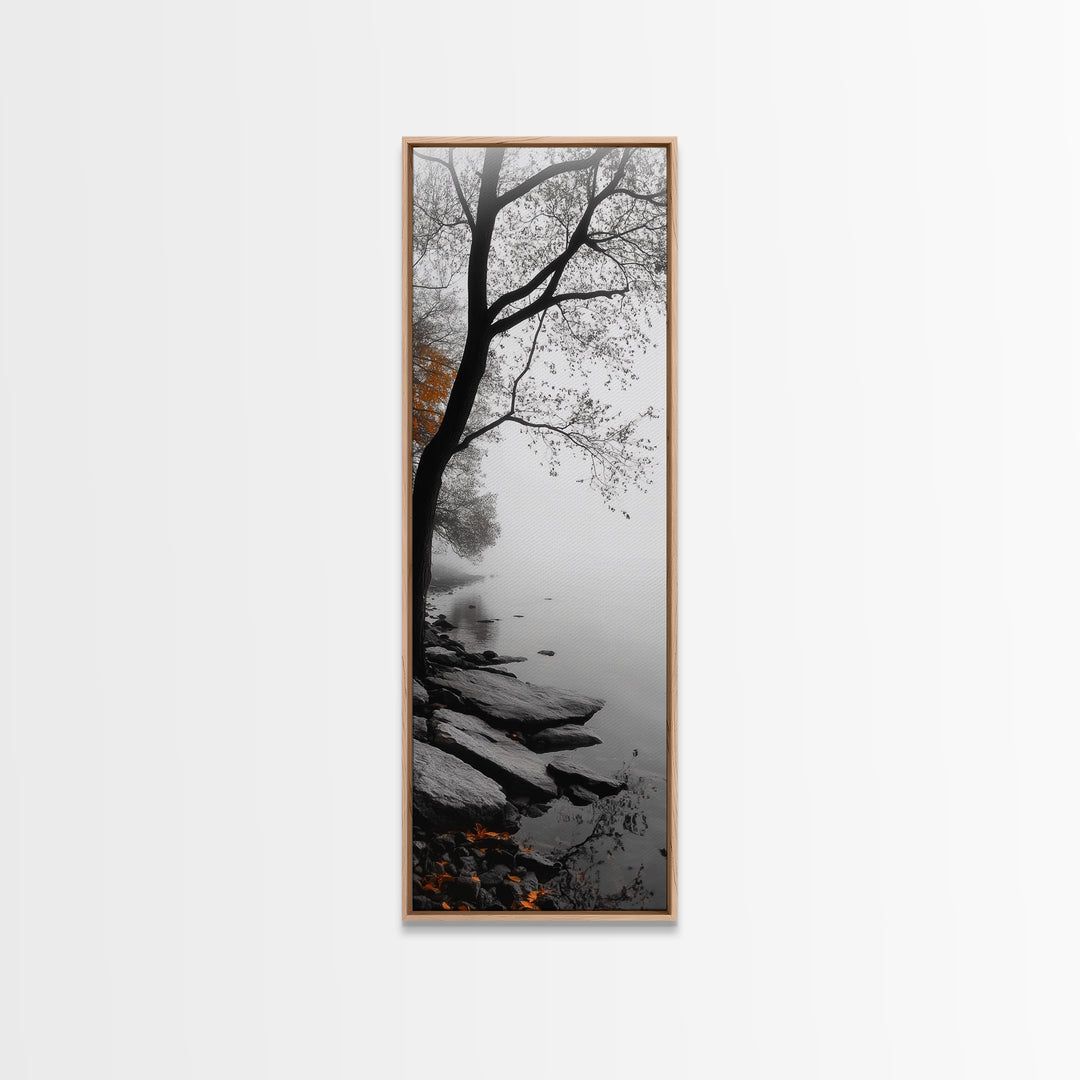 Foggy Lake, Autumn Forest, Peaceful Morning Landscape, Canvas Print, Minimalist Wall Art, Zen Bedroom Decor, Serene Fall Artwork