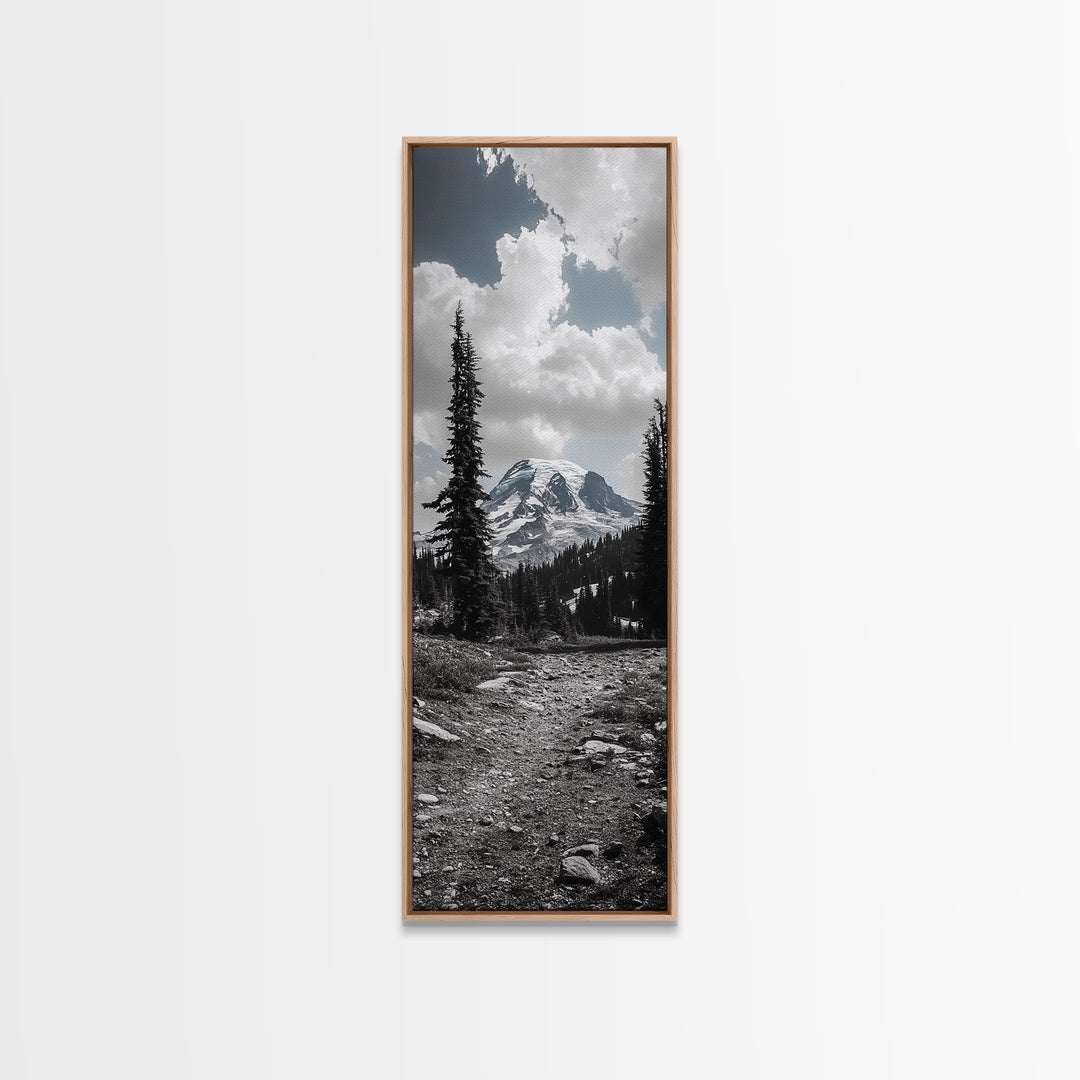 Mountain Landscape, Trail Pathway, Cloudy Sky, Nature Photography, Canvas Print, Rustic Cabin Decor, Adventure Hiker Wall Art