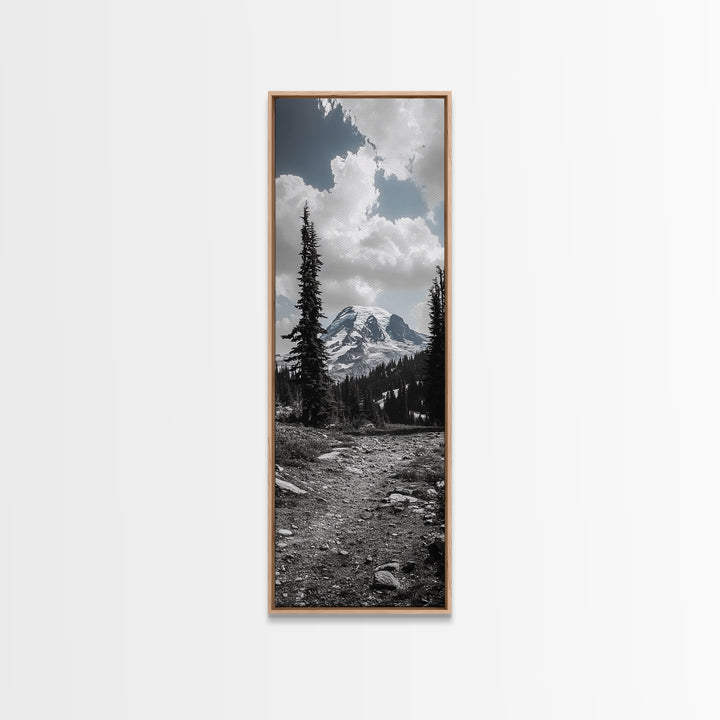 Mountain Landscape, Trail Pathway, Cloudy Sky, Nature Photography, Canvas Print, Rustic Cabin Decor, Adventure Hiker Wall Art