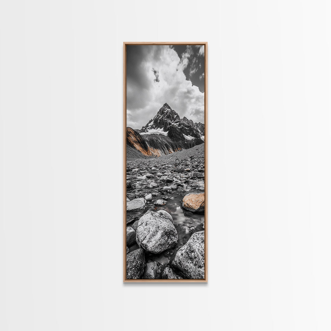Rocky Peak, Wilderness Art, Orange Accent, Moody Landscape, Framed Canvas Print, Office Decor, Fall Mountainscape Photography