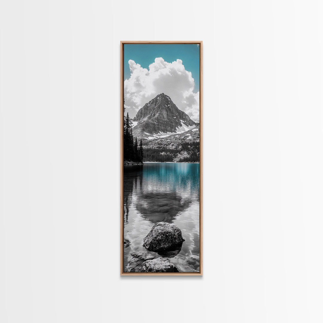 Lake Reflection, Blue Water, Mountain View, Nature Serenity, Canvas Print, Minimalist Wall Art, Bedroom Landscape Decor, Coastal Wall Art