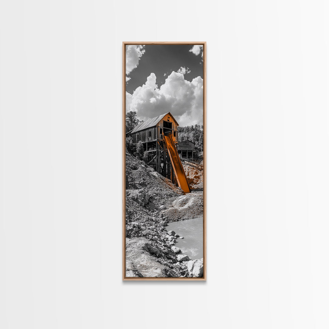Mining Building, Rustic Industrial, Orange Slide, Historic Wall Art, Canvas Print, Western Decor, Man Cave Fall Style Artwork
