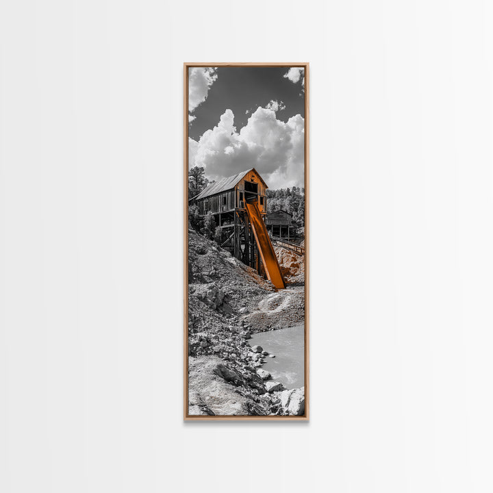 Mining Building, Rustic Industrial, Orange Slide, Historic Wall Art, Canvas Print, Western Decor, Man Cave Fall Style Artwork