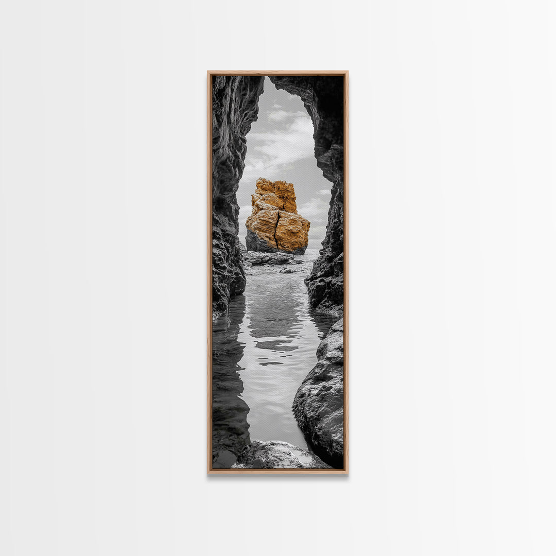 Sea Arch, Golden Rock, Coastal Focus, Minimalist Cliff Scene, Canvas Print, Living Room Decor, Ocean Photography, Nature Framed Art