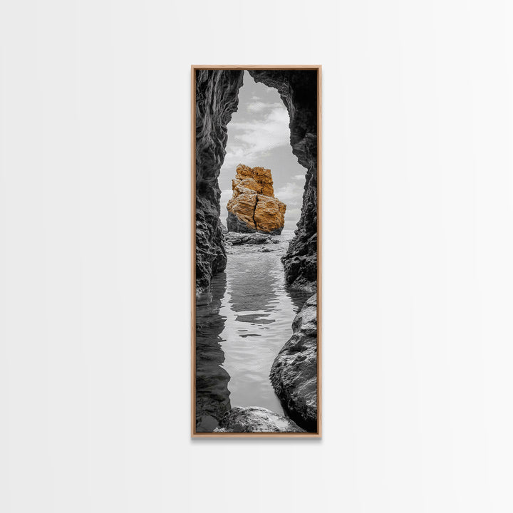 Sea Arch, Golden Rock, Coastal Focus, Minimalist Cliff Scene, Canvas Print, Living Room Decor, Ocean Photography, Nature Framed Art