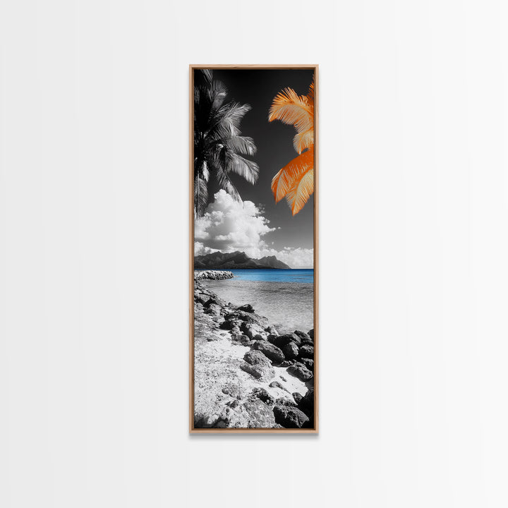 Palm Trees, Coastal Sunset, Tropical Beach Scene, Blue Water Horizon, Canvas Print, Bathroom Wall Art, Island Vibe, Summer Coastal Decor