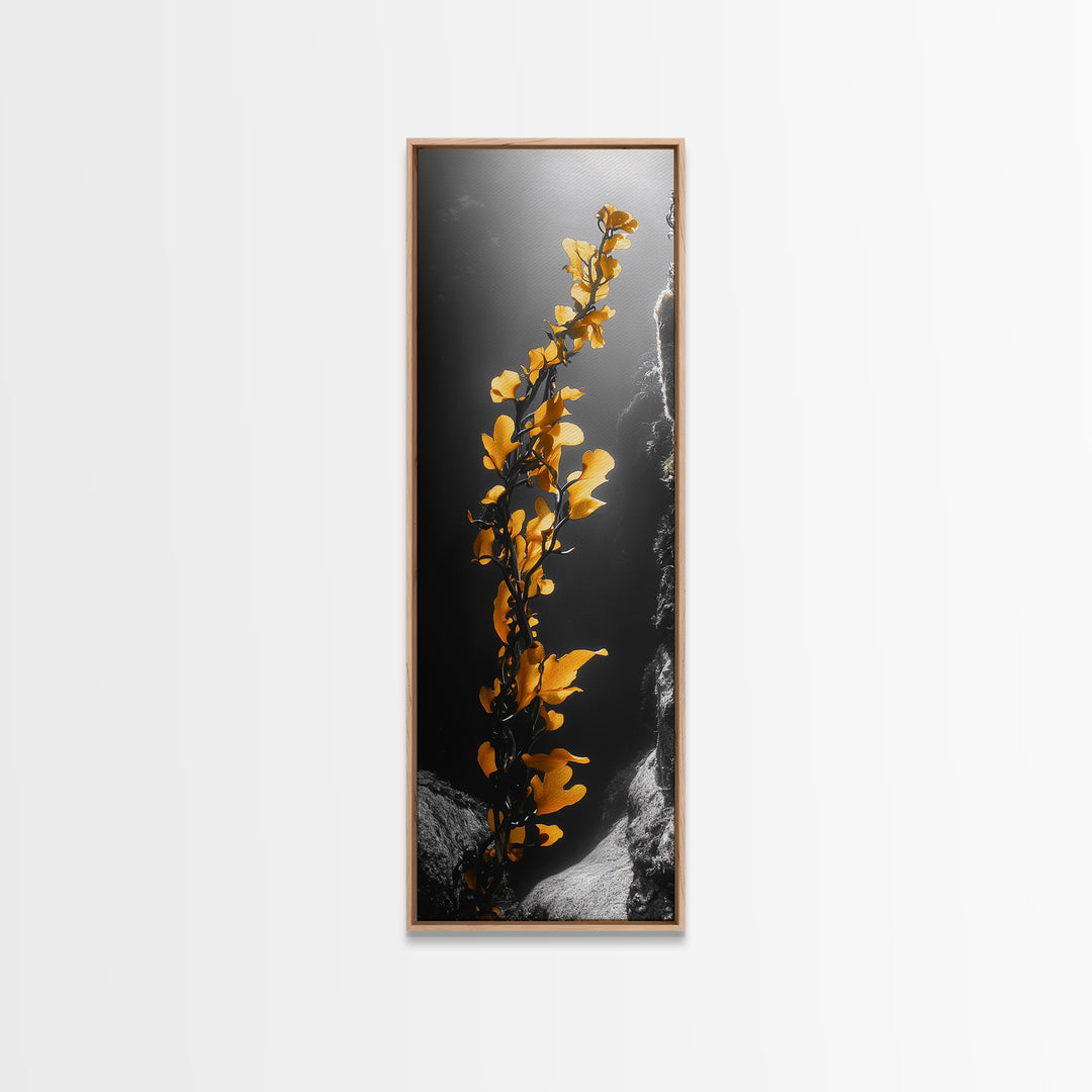 Ocean Kelp Art, Golden Seaweed, Deep Sea Beauty, Underwater Light, Canvas Print, Bathroom Wall Art, Nautical Decor, Moody Coastal Style