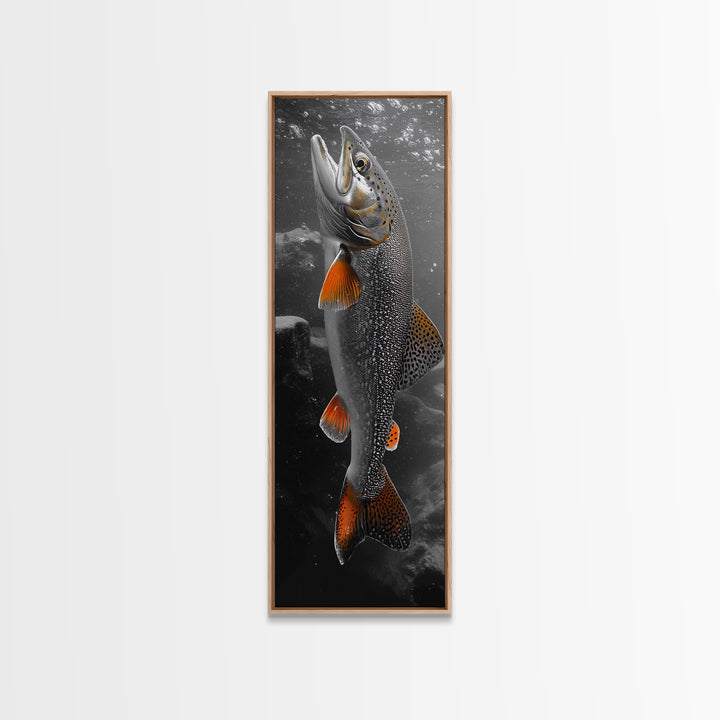 Trout Fishing Print, Underwater Scene, Orange Fins Fish, Rustic Wildlife, Framed Canvas Print, Cabin Decor, Man Cave Wall Art