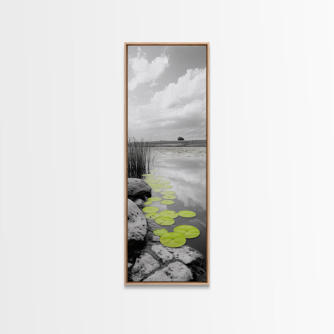 Lily Pads, Serene Pond, Nature Reflection, Framed Canvas Print, Minimalist Landscape Art, Bathroom Wall Art, Tranquil Modern Decor