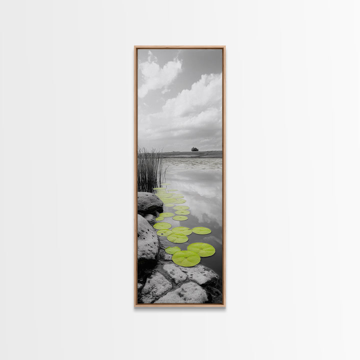 Lily Pads, Serene Pond, Nature Reflection, Framed Canvas Print, Minimalist Landscape Art, Bathroom Wall Art, Tranquil Modern Decor