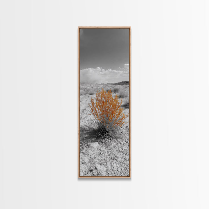 Desert Bush, Orange Foliage, Southwestern Scene, Minimalist Framed Canvas Print, desert landscape wall art, boho room decor