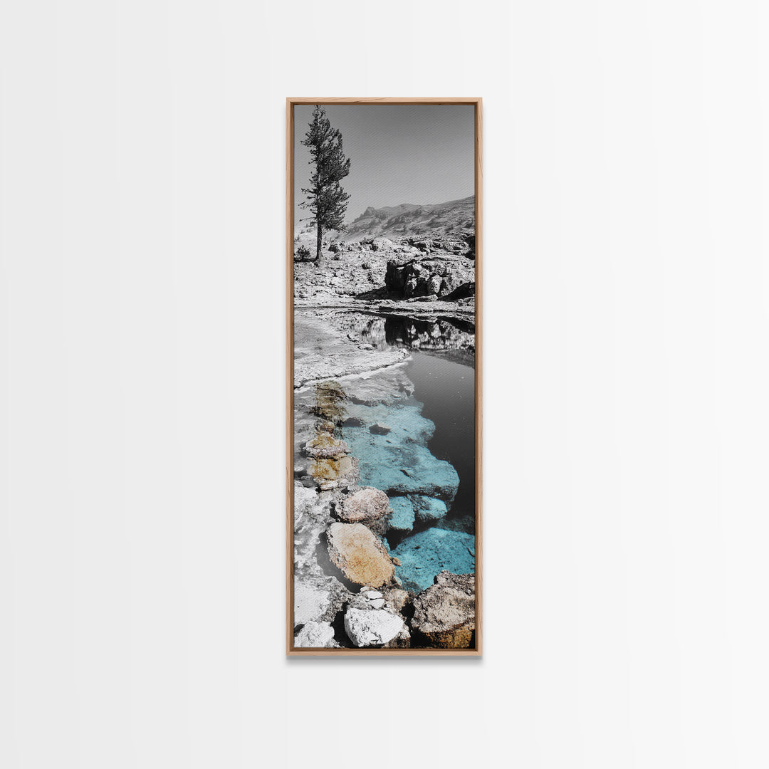 Hot Spring, Thermal Pool, Natural Stone, Tranquil Landscape, Framed Canvas Print, spa bathroom art, zen decor, calming nature print