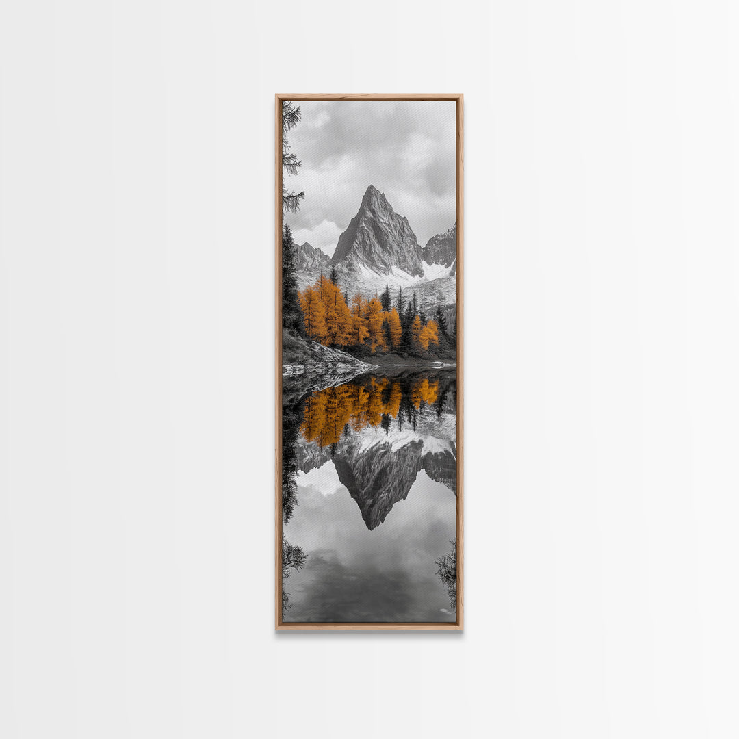 Peak Reflection, Autumn Forest, Serene Landscape, Framed Canvas Print, Tranquil Nature Art, Entryway Wall Art, Fall Mountain Wall Decor