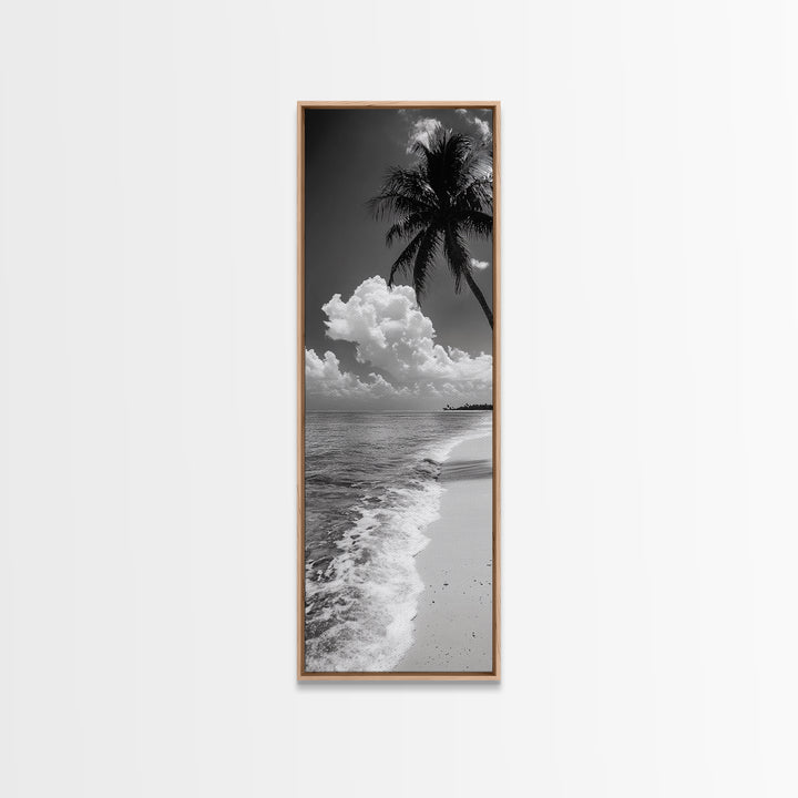 Tropical Palm, Beach Scene, Coastal Vibes, Framed Canvas Print, Relaxing Ocean Art, Bathroom Wall Decor, Minimalist Seaside Landscape