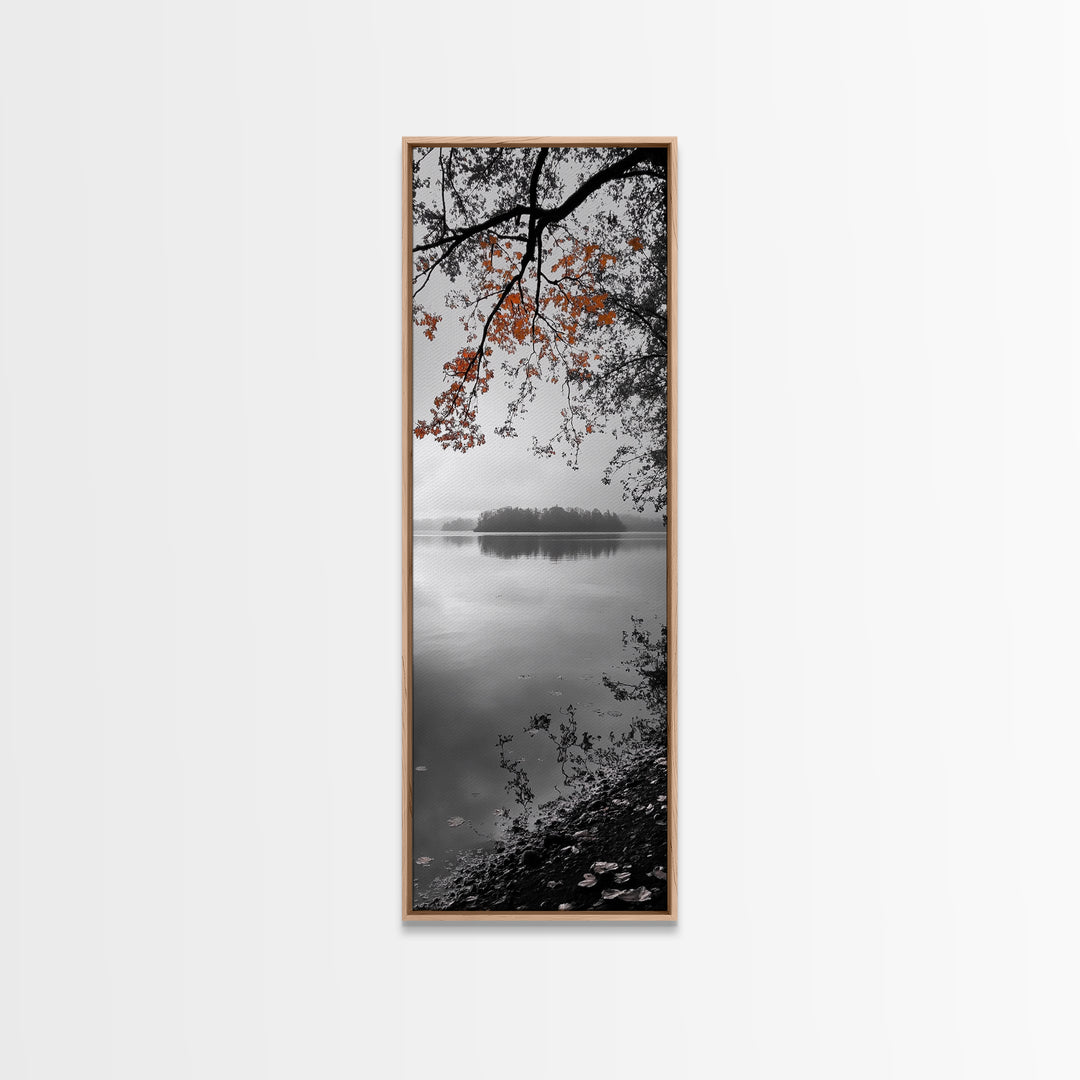 Autumn Leaves, Peaceful Lake, Misty Morning, Nature Silence, Canvas Print, Fall Wall Art, Neutral Bedroom Decor, Minimalist Photography