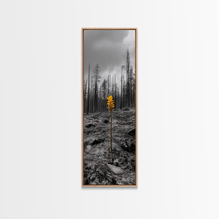 Lone Sprout, Forest Renewal, Emotional Nature Scene, Moody Landscape Art, Framed Canvas Print, Autumn Wall Decor, Rustic Nature Style