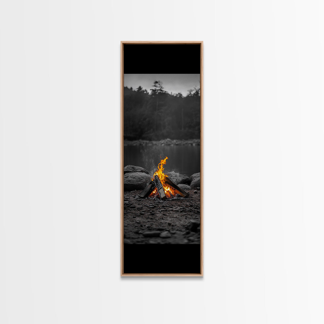 Campfire Serenity, Rustic Landscape, Outdoor Flames, Canvas Print, Cabin Wall Art, Autumn Nature Decor, Adventure Themed Art