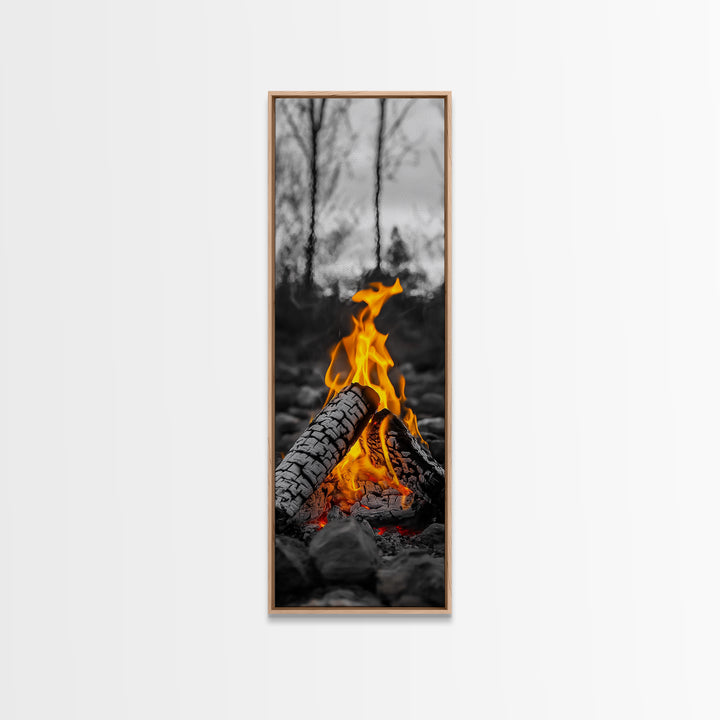 Ember Glow, Campfire Evening, Rustic Firelight, Canvas Print, Autumn Wall Art, Nature Photography, Minimalist Adventure Decor