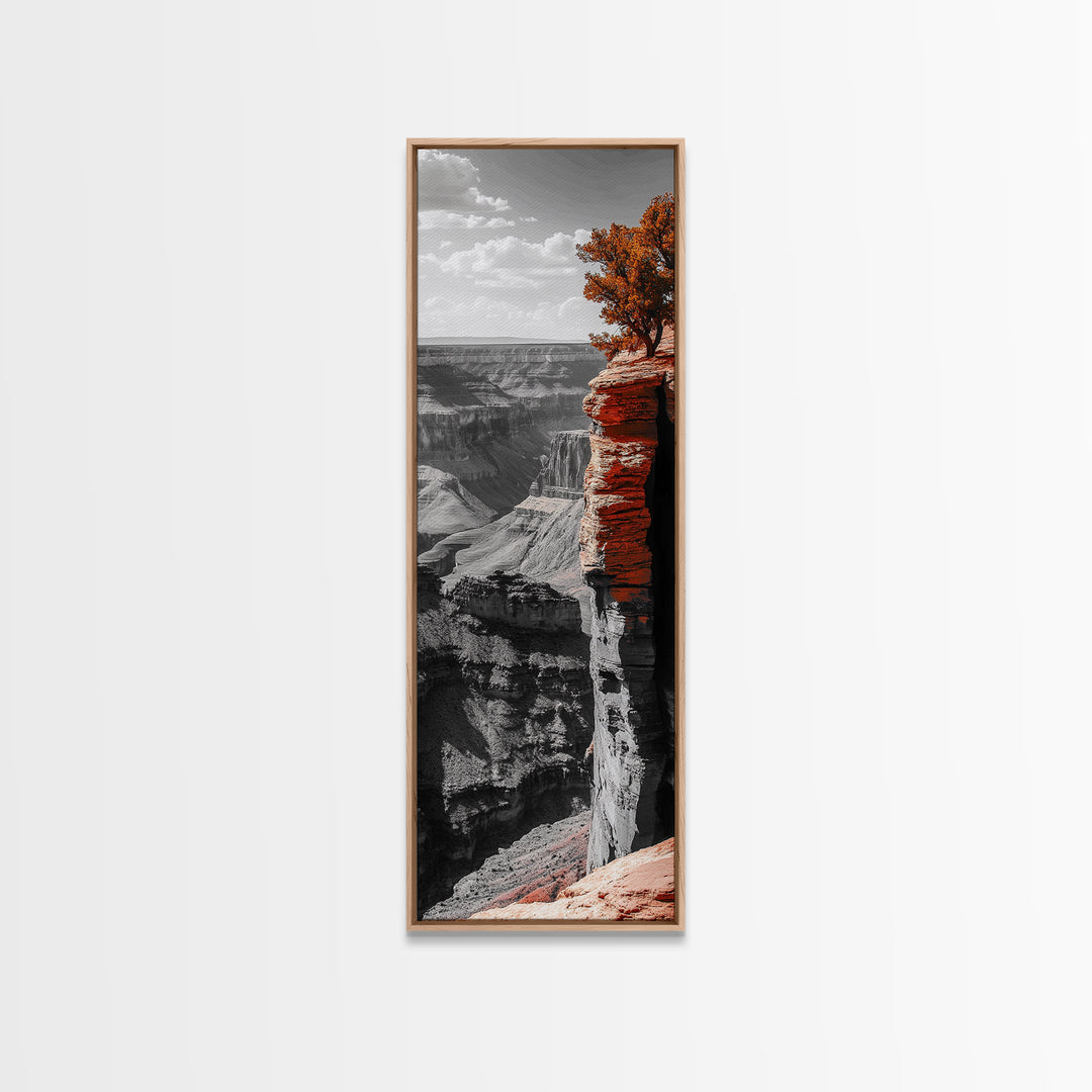 Desert Canyon Cliff, Fall Tree Landscape, Adventure Nature Art, Framed Canvas Print, Earth Tone Wall Decor, Southwest Living Room Art