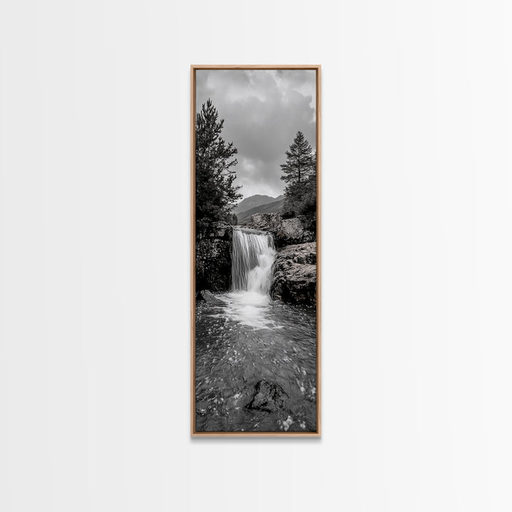 Waterfall Serenity, Mountain Stream Scene, Calming Nature Wall Art, Framed Canvas Print, Neutral Tones Decor, Bathroom or Spa Room Art
