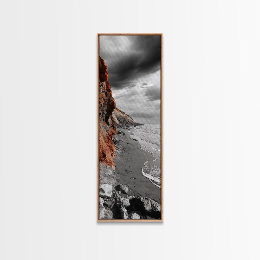 Coastal Cliffs, Orange Rocks, Seaside Drama, Fall Coastal Wall Art, Canvas Print, Earth Tone Decor, Hallway or Entryway Statement Piece
