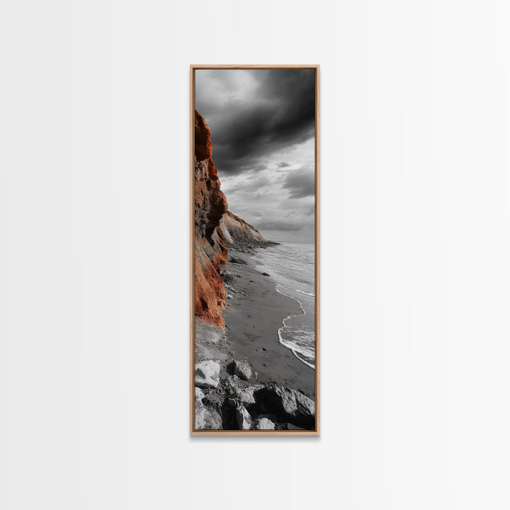 Coastal Cliffs, Orange Rocks, Seaside Drama, Fall Coastal Wall Art, Canvas Print, Earth Tone Decor, Hallway or Entryway Statement Piece