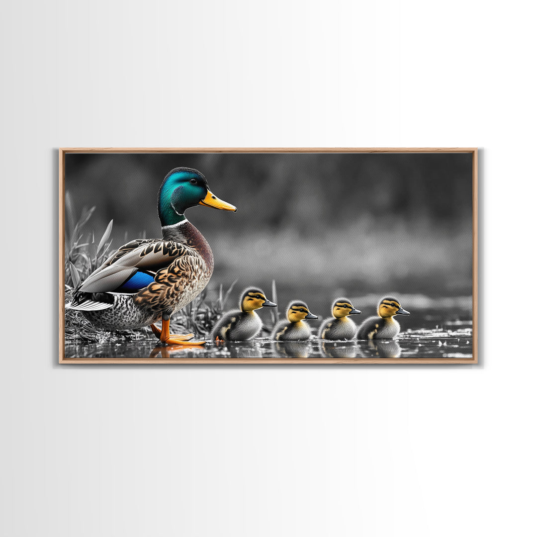 Duck Family, Pond Life, Nature Scene, Wildlife Photography, Canvas Print, Nursery Wall Art, Cute Animal Print, Nature Lover Gift Idea