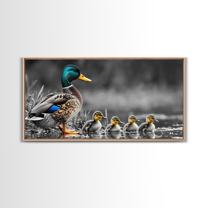 Duck Family, Pond Life, Nature Scene, Wildlife Photography, Canvas Print, Nursery Wall Art, Cute Animal Print, Nature Lover Gift Idea