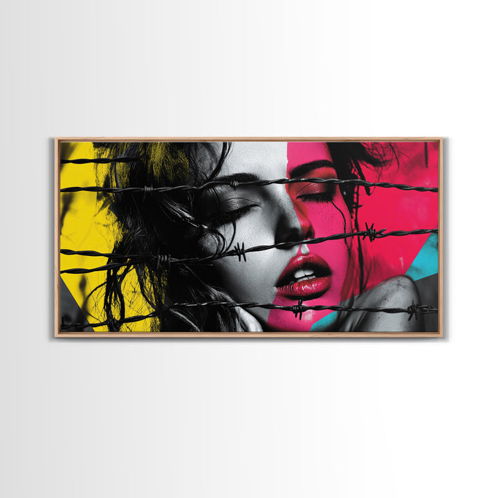 Barbed Beauty, Pop Art Woman, Bold Portrait, Emotional Wall Decor, Framed Canvas Print, Bedroom Wall Art, Modern Graffiti Style, Urban Pop
