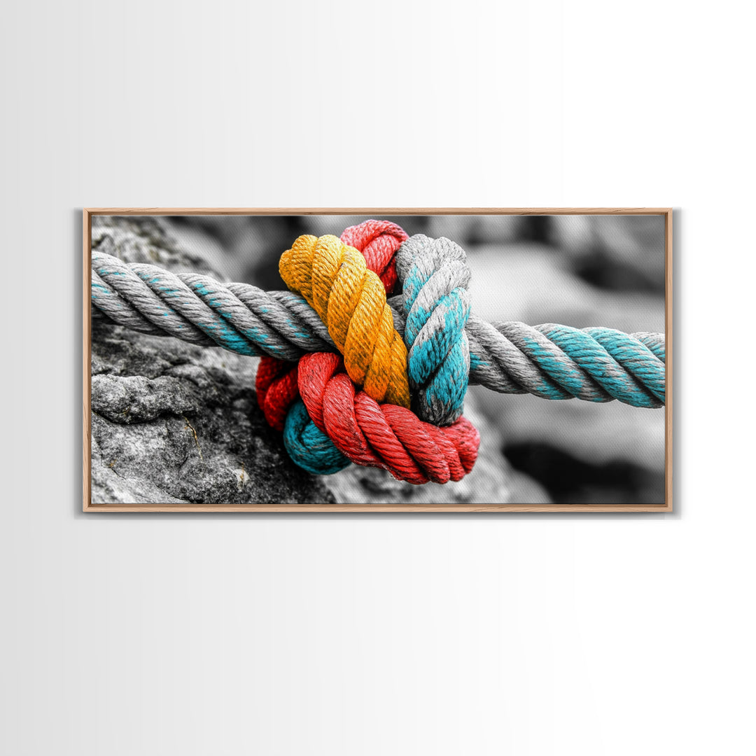 Nautical Knot, Bold Rope, Maritime Wall Decor, Framed Canvas Print, Rustic Coastal Art, Nautical Theme, Bathroom Wall Art, Industrial Art