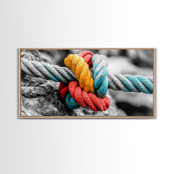 Nautical Knot, Bold Rope, Maritime Wall Decor, Framed Canvas Print, Rustic Coastal Art, Nautical Theme, Bathroom Wall Art, Industrial Art
