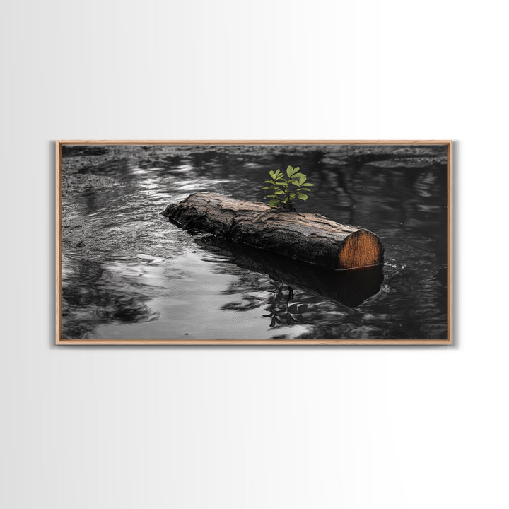 Nature Log, Life Grows, Floating Tree, Framed Canvas Print, Minimalist Growth Art, Nature Symbolism, Office Inspiration, Calm Wall Art