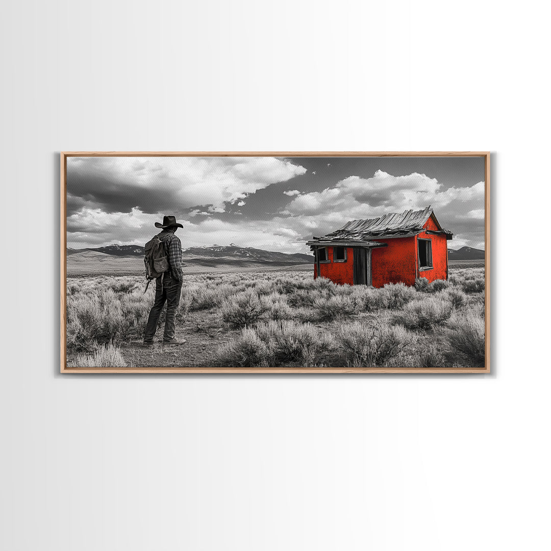 Cowboy Life, Red Shack, Desert Scene, American West, Canvas Print, Rustic Western Decor, Man Cave Wall Art, Adventure Aesthetic