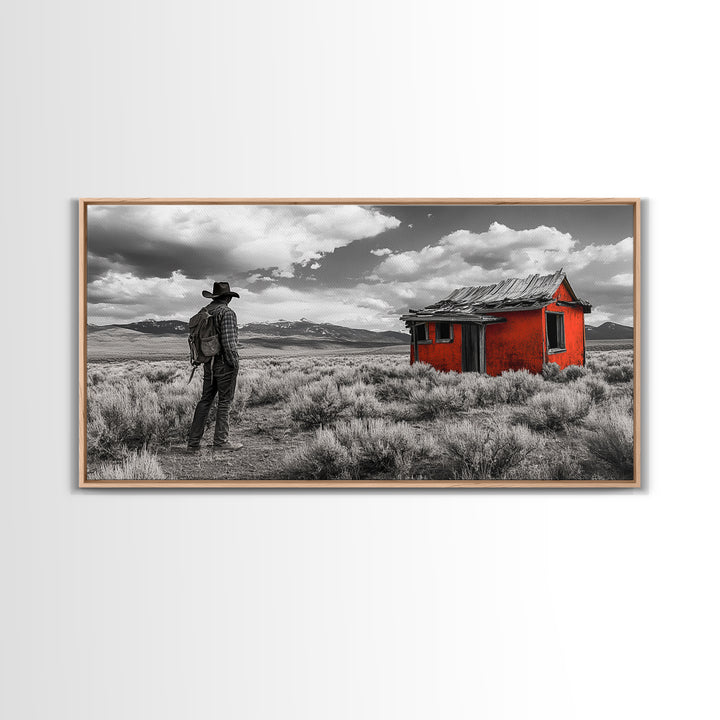 Cowboy Life, Red Shack, Desert Scene, American West, Canvas Print, Rustic Western Decor, Man Cave Wall Art, Adventure Aesthetic